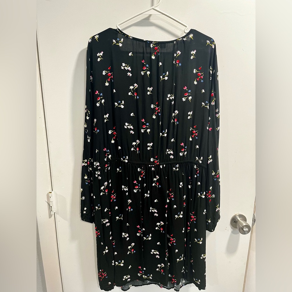 Black long sleeve LOFT dress with floral print, size XL